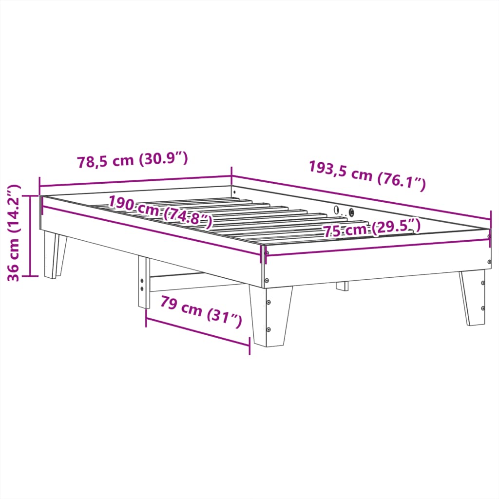 Letto senza Materasso Bianco 75x190 in Legno Massello di Pino | homemem39