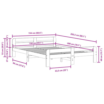 Letto senza Materasso Marrone Cera 150x200 cm in Legno di Pino | homemem39