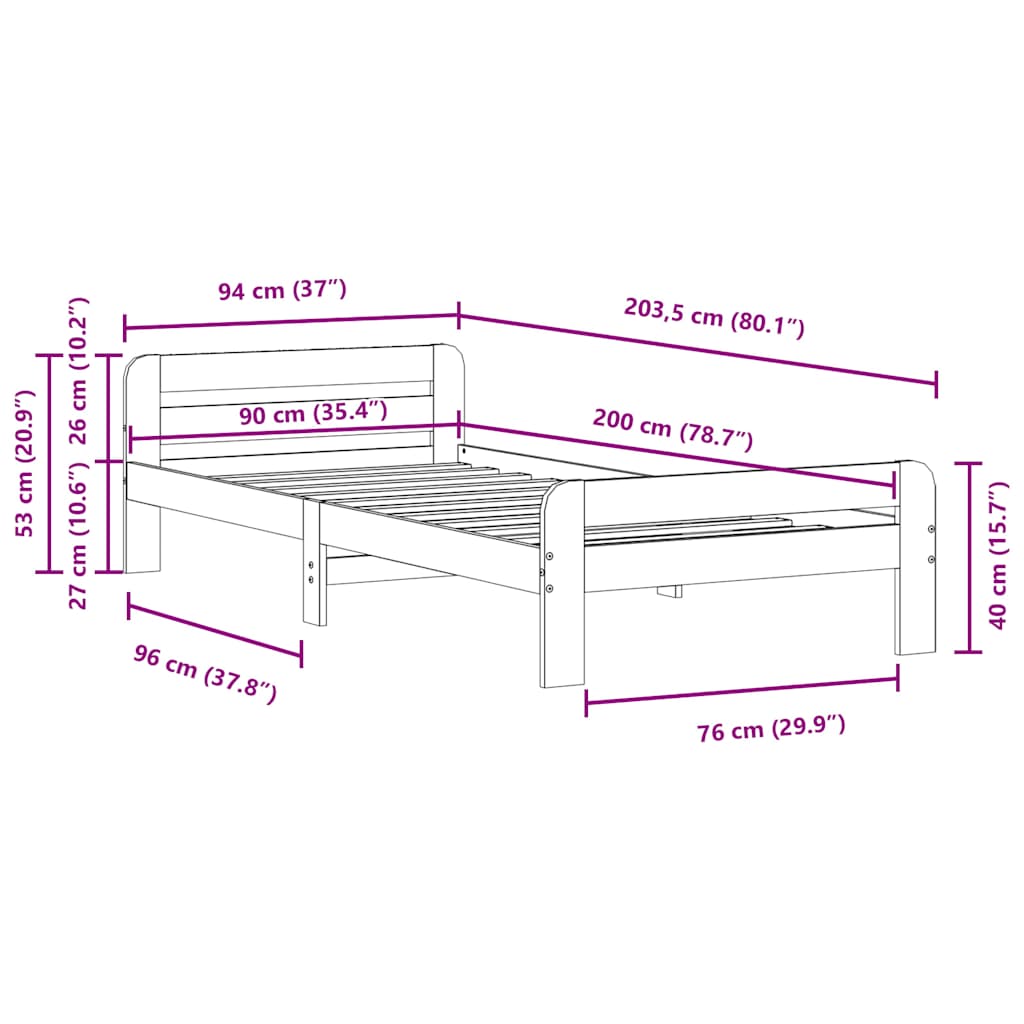 Letto senza Materasso Marrone Cera 90x200 cm Legno di Pino