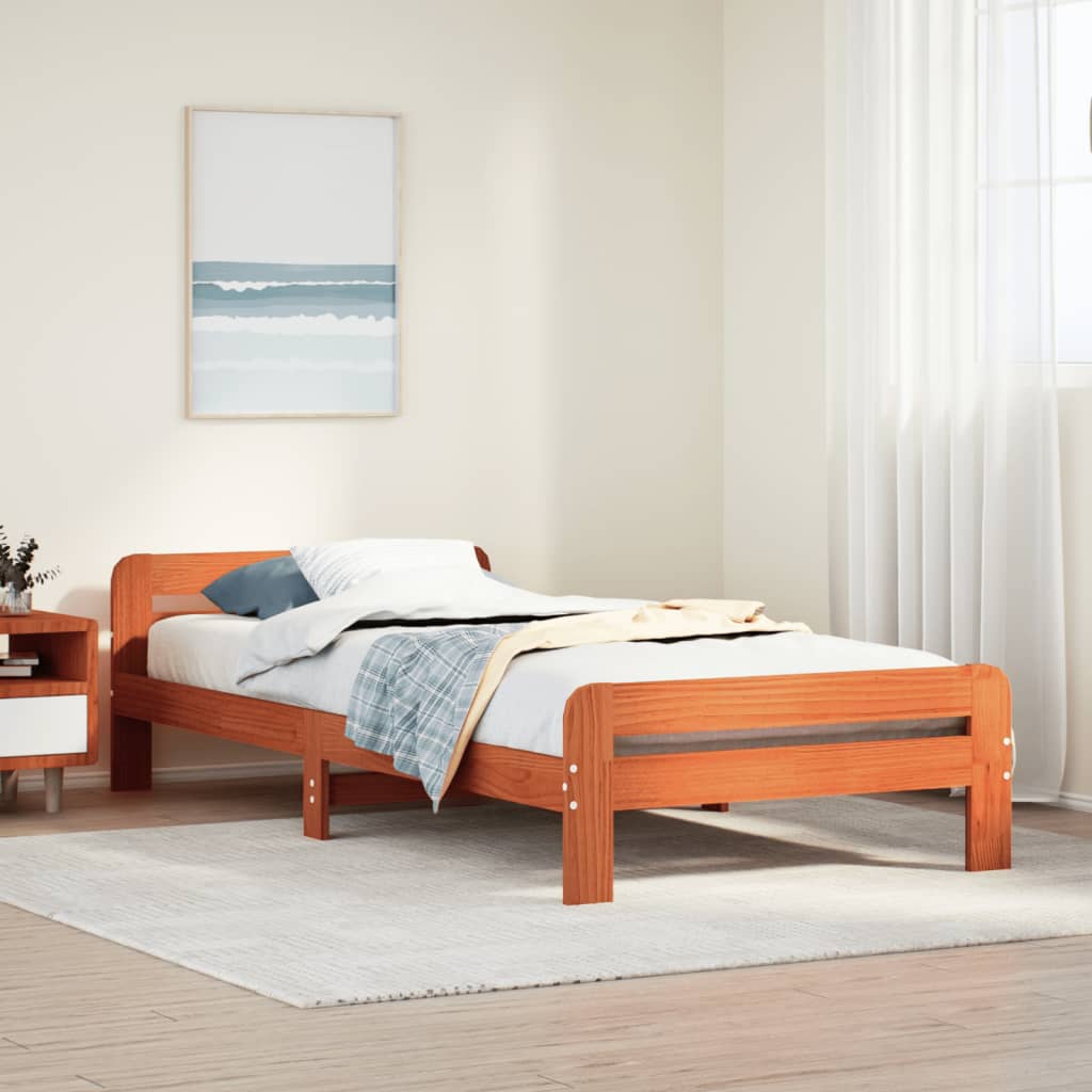 Letto senza Materasso Marrone Cera 90x200 cm Legno di Pino