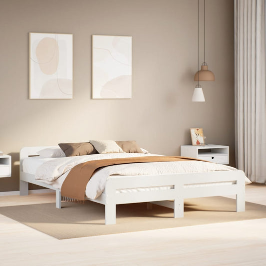 Letto senza Materasso Bianco 140x190 cm Legno Massello di Pino | homemem39