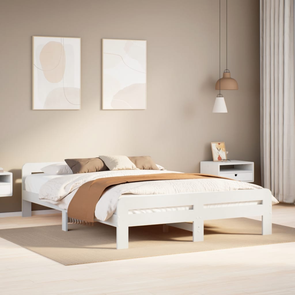 Letto senza Materasso Bianco 140x190 cm Legno Massello di Pino - homemem39