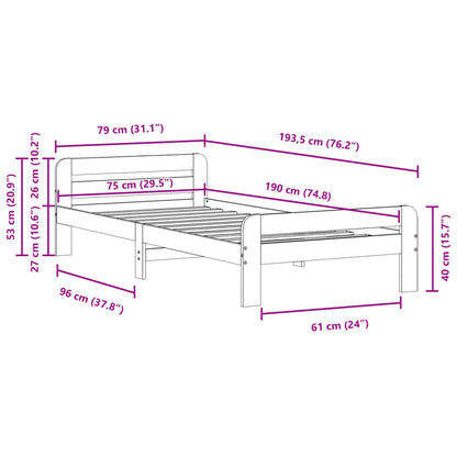 Letto senza Materasso Marrone Cera 75x190 cm in Legno di Pino | homemem39