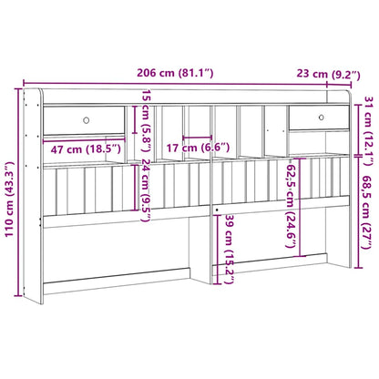 Testiera con Ripiani Marrone Cera 200 cm in Legno di Pino - homemem39