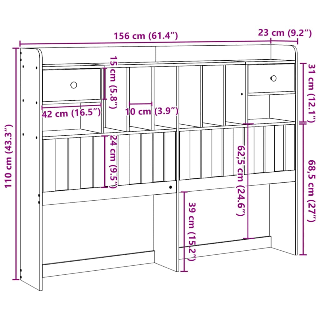 Testiera con Ripiani 150 cm in Legno Massello di Pino - homemem39