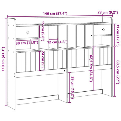 Testiera con Ripiani 140 cm in Legno Massello di Pino - homemem39