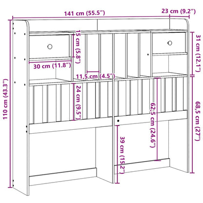 Testiera con Ripiani 135 cm in Legno Massello di Pino - homemem39