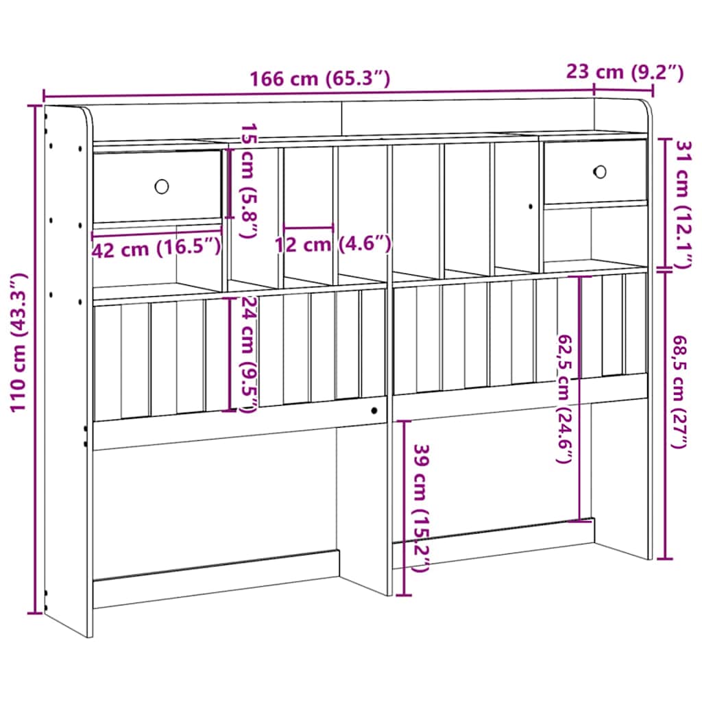 Testiera con Ripiani 75 cm in Legno Massello di Pino - homemem39
