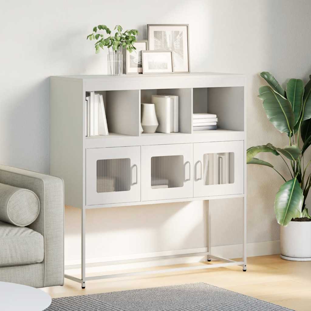 Credenza Bianca 100,5x39x107 cm in Acciaio Laminato a Freddo - homemem39