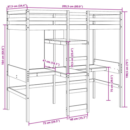 Giroletto Soppalco senza Materasso Bianco 80x200cm Legno Pino