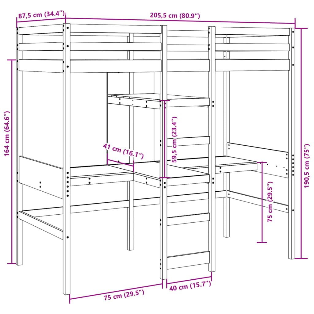 Giroletto Soppalco senza Materasso Marrone Cera 80x200cm Pino