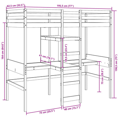Giroletto Soppalco senza Materasso Marrone Cera 75x190cm Pino