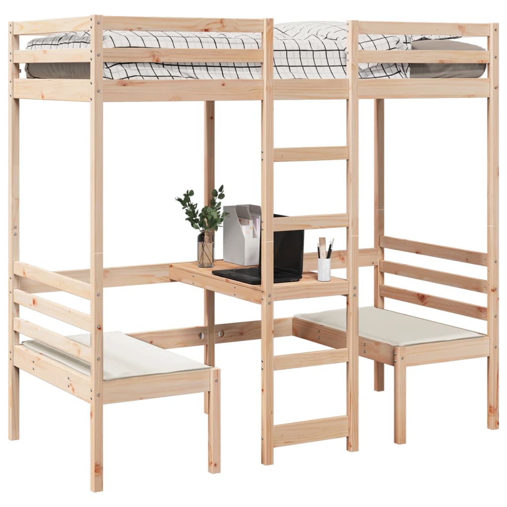Giroletto Soppalco con Scrivania e Sedie 90x200cm Legno Pino