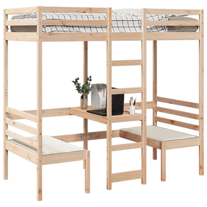 Giroletto Soppalco con Scrivania e Sedie 90x200cm Legno Pino
