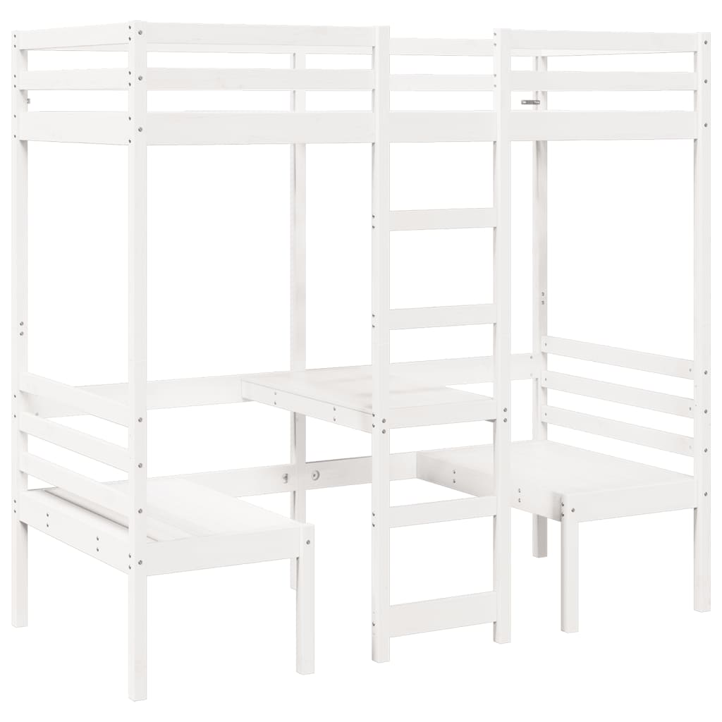 Giroletto Soppalco con Scrivania e Sedie Bianco 90x200cm Pino
