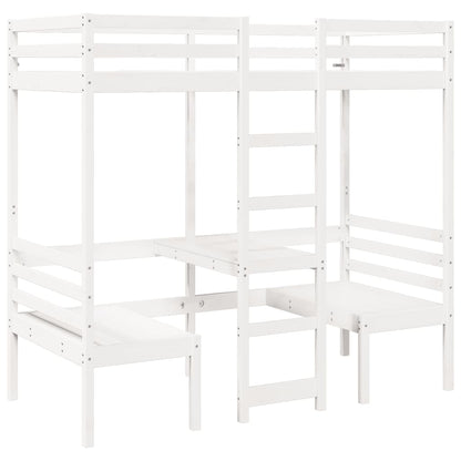 Giroletto Soppalco con Scrivania e Sedie Bianco 90x200cm Pino