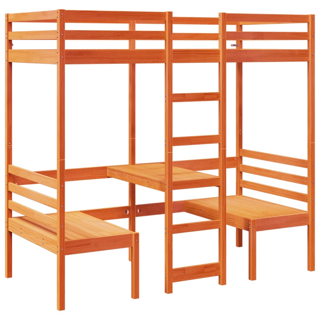 Giroletto Soppalco Scrivania e Sedie Marrone Cera 90x200cm Pino | homemem39