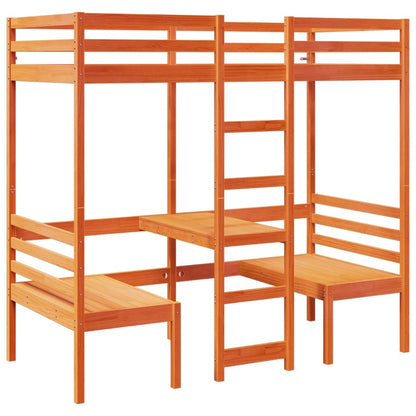 Giroletto Soppalco Scrivania e Sedie Marrone Cera 90x200cm Pino | homemem39