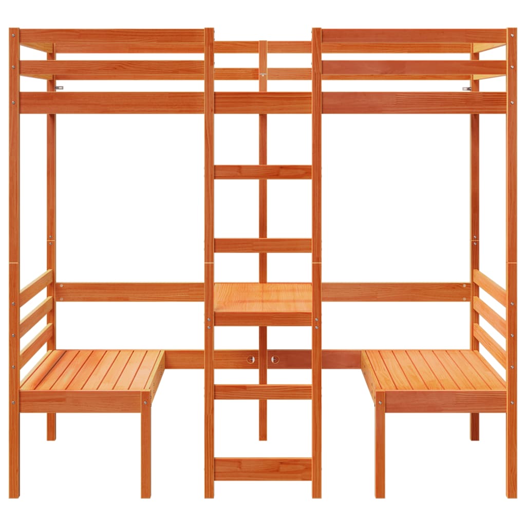 Giroletto Soppalco Scrivania e Sedie Marrone Cera 90x200cm Pino | homemem39