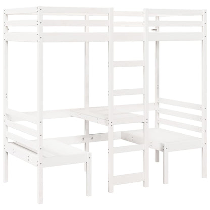 Giroletto Soppalco con Scrivania e Sedie Bianco 80x200cm Pino