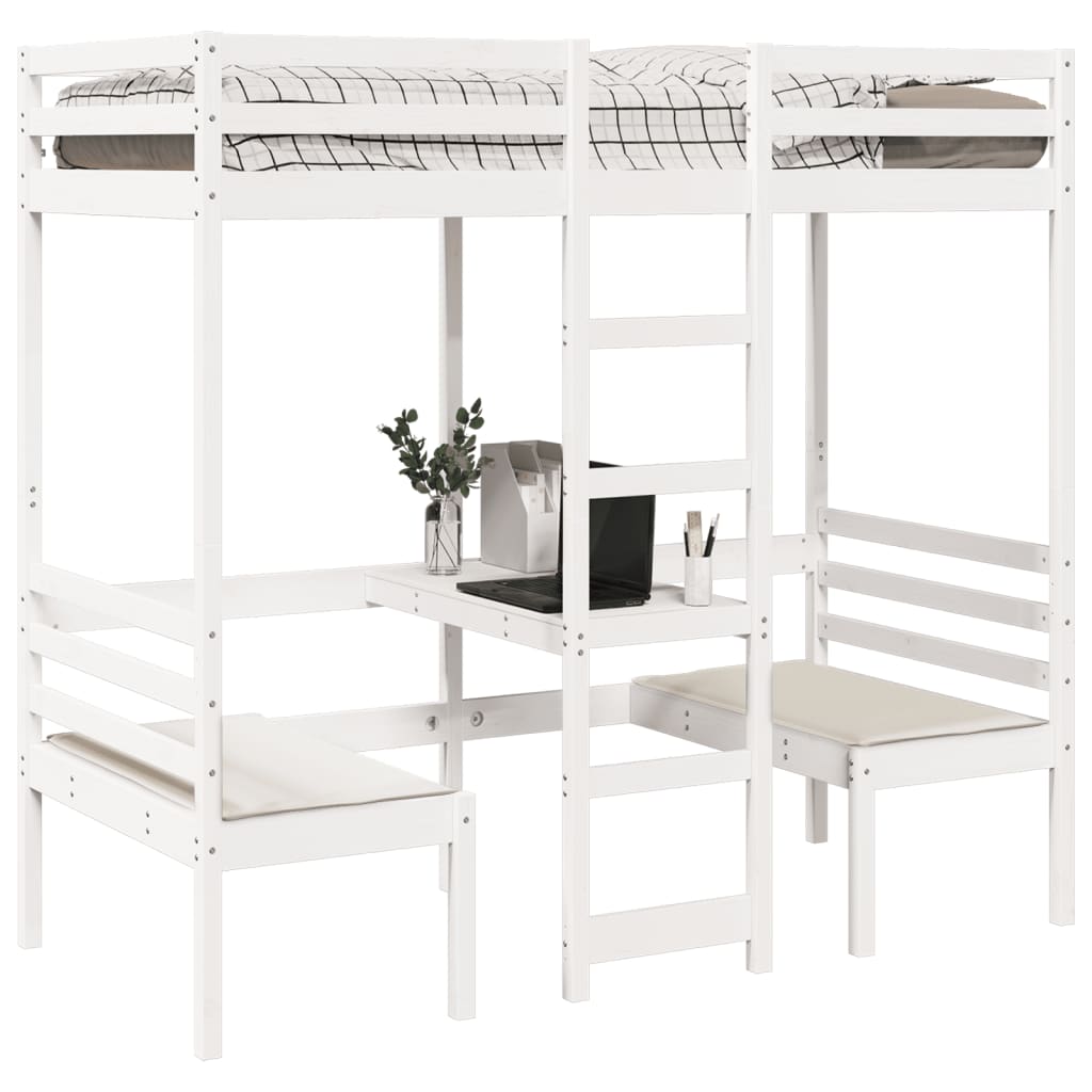Giroletto Soppalco con Scrivania e Sedie Bianco 80x200cm Pino