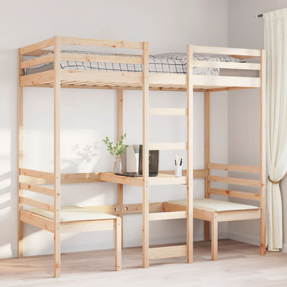 Giroletto Soppalco con Scrivania e Sedie 90x190cm Legno Pino | homemem39