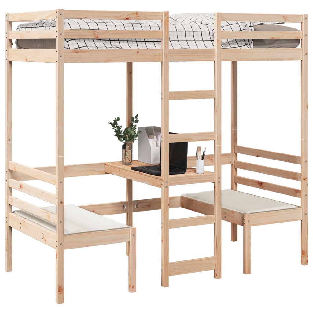 Giroletto Soppalco con Scrivania e Sedie 90x190cm Legno Pino
