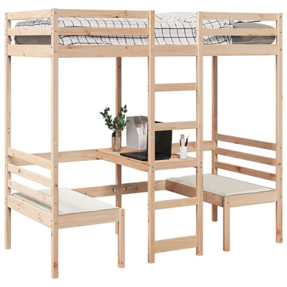 Giroletto Soppalco con Scrivania e Sedie 90x190cm Legno Pino