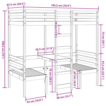Giroletto Soppalco con Scrivania e Sedie 90x190cm Legno Pino | homemem39