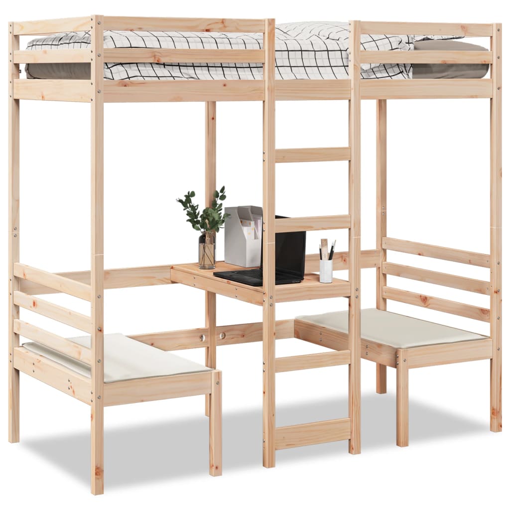 Giroletto Soppalco con Scrivania e Sedie 90x190cm Legno Pino | homemem39