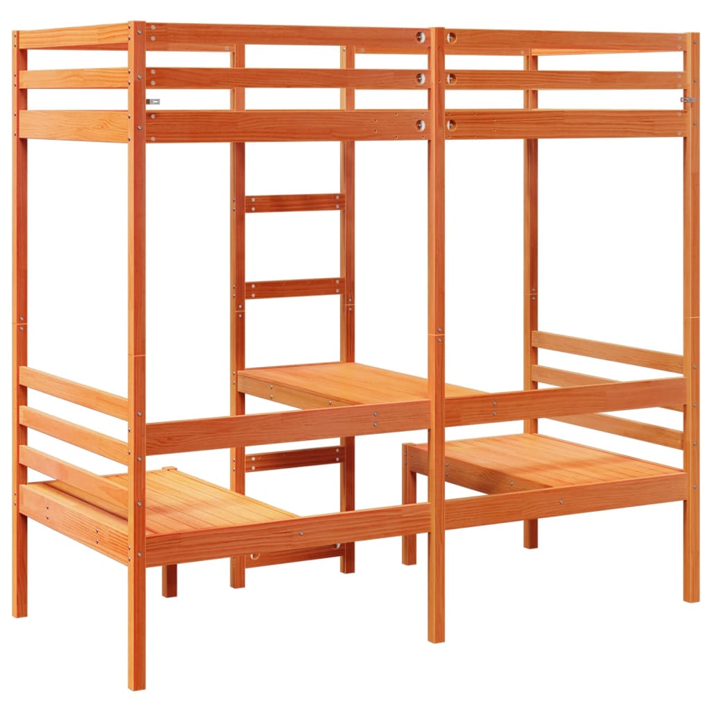 Giroletto Soppalco Scrivania e Sedie Marrone Cera 90x190cm Pino