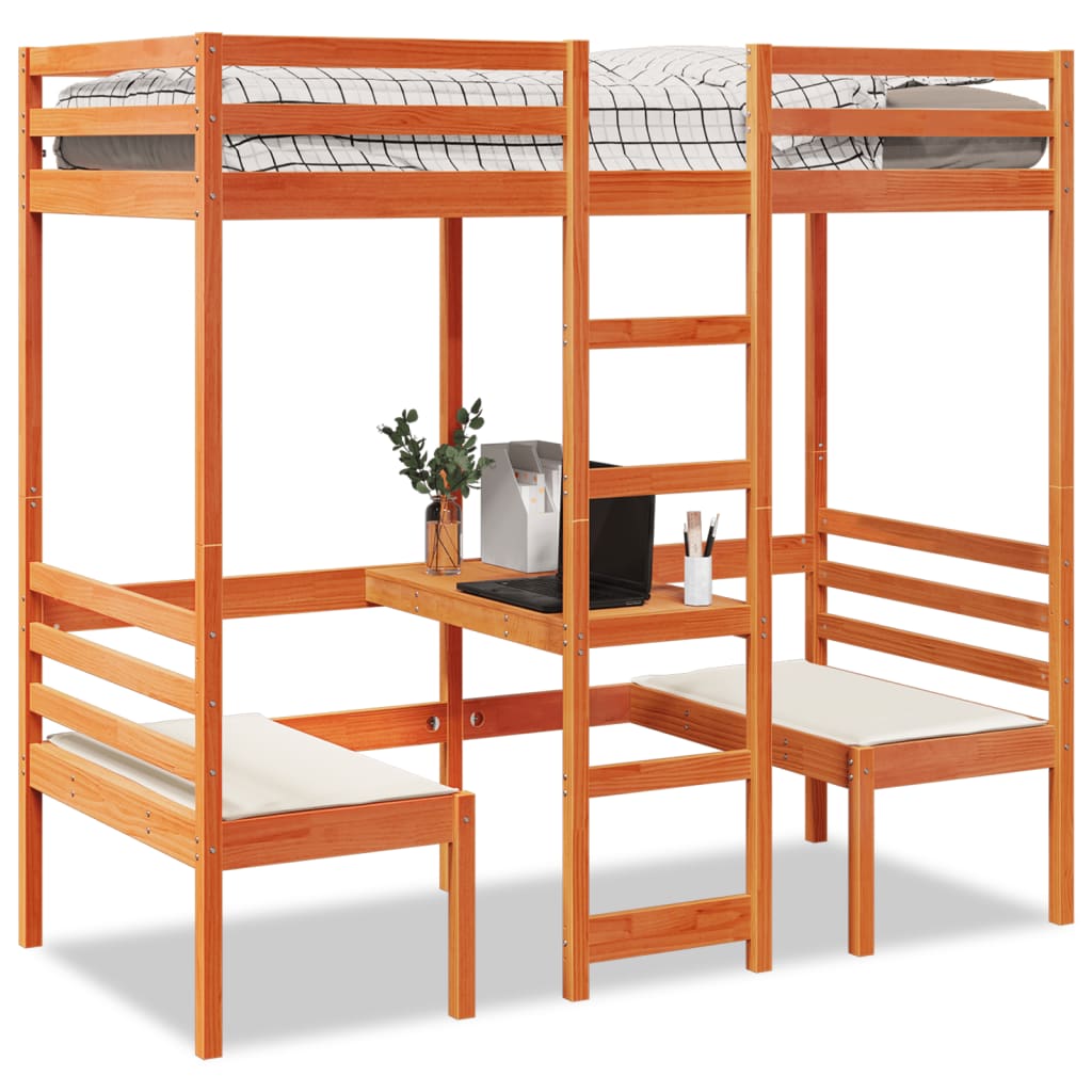 Giroletto Soppalco Scrivania e Sedie Marrone Cera 90x190cm Pino | homemem39