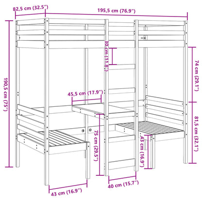 Giroletto Soppalco con Scrivania e Sedie 75x190cm Legno Pino