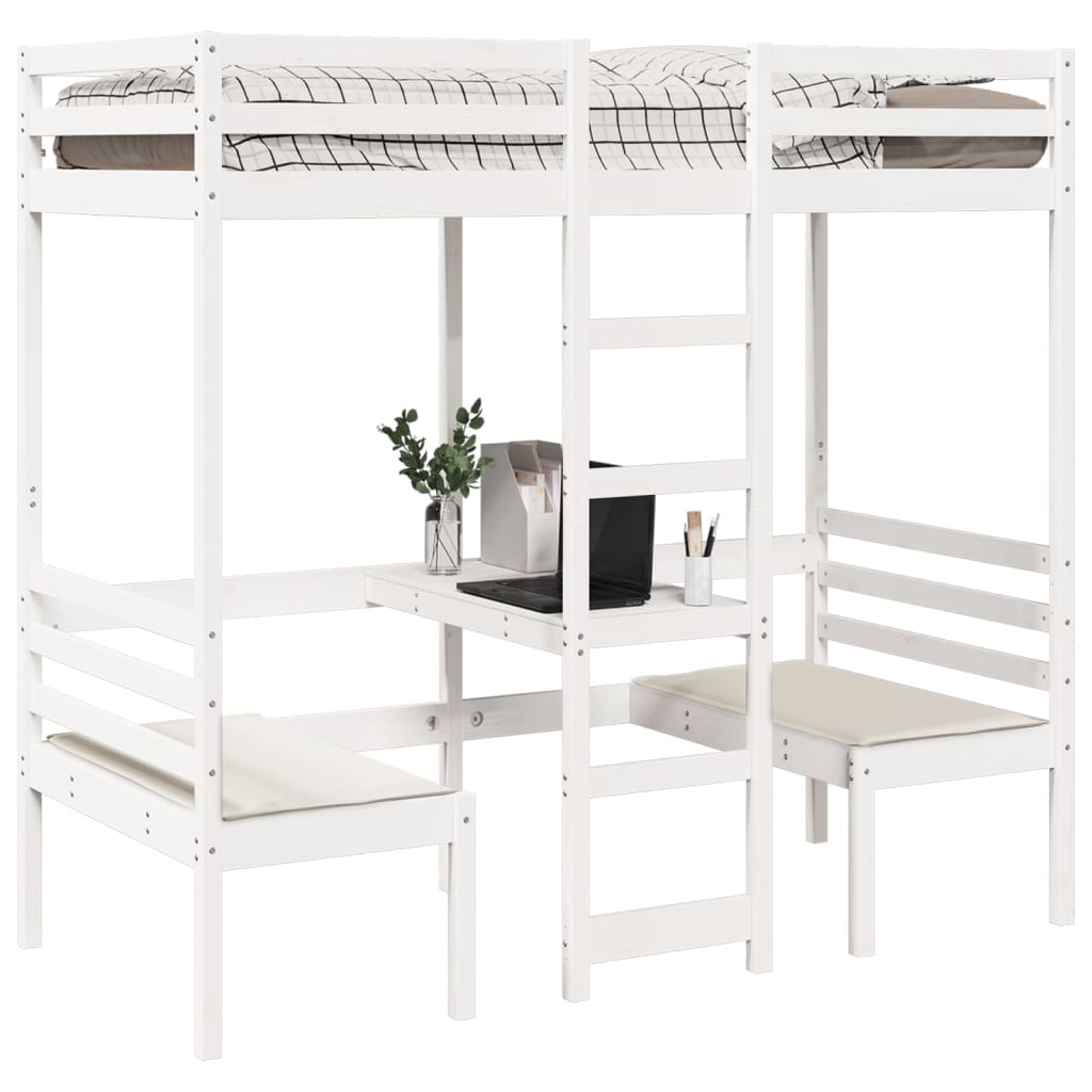 Giroletto Soppalco con Scrivania e Sedie Bianco 75x190cm Pino