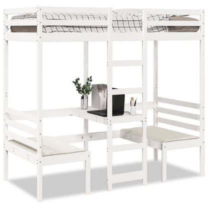 Giroletto Soppalco con Scrivania e Sedie Bianco 75x190cm Pino | homemem39