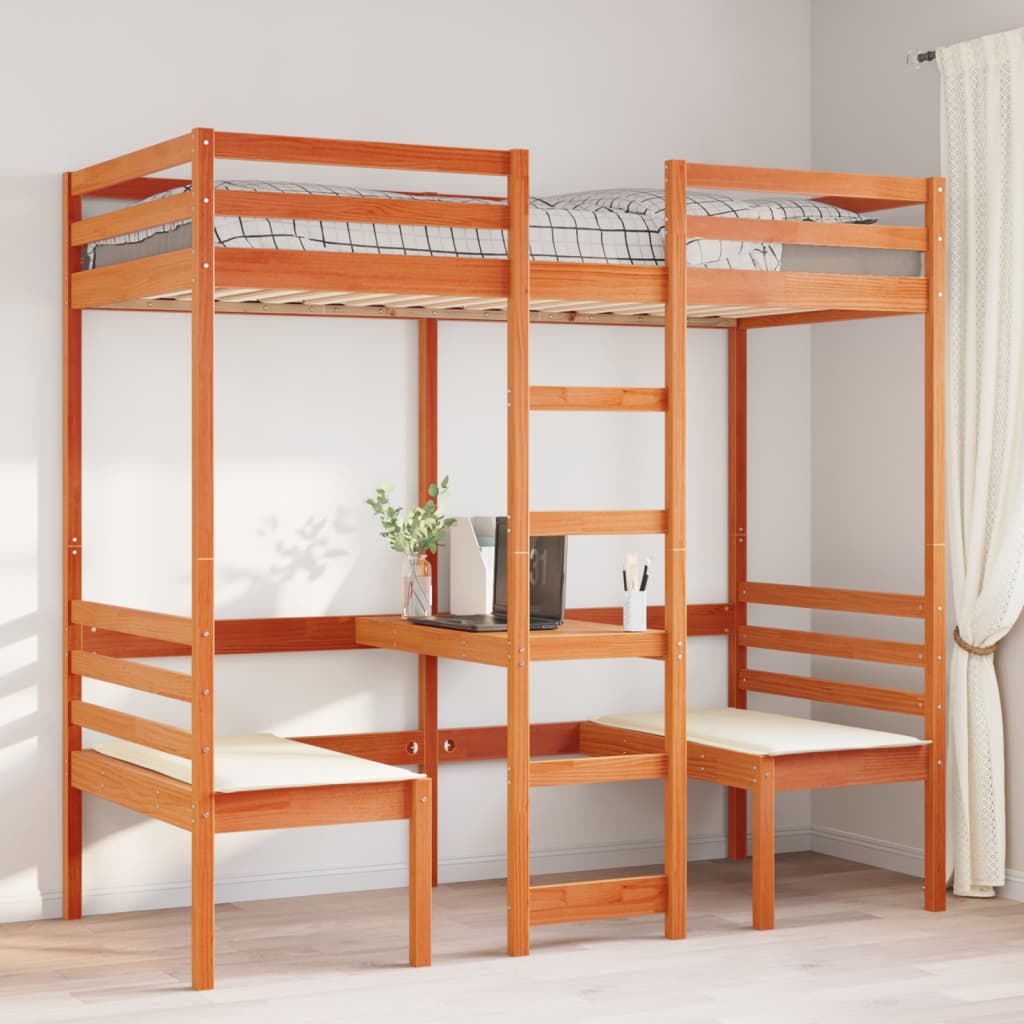Giroletto Soppalco Scrivania e Sedie Marrone Cera 75x190cm Pino | homemem39