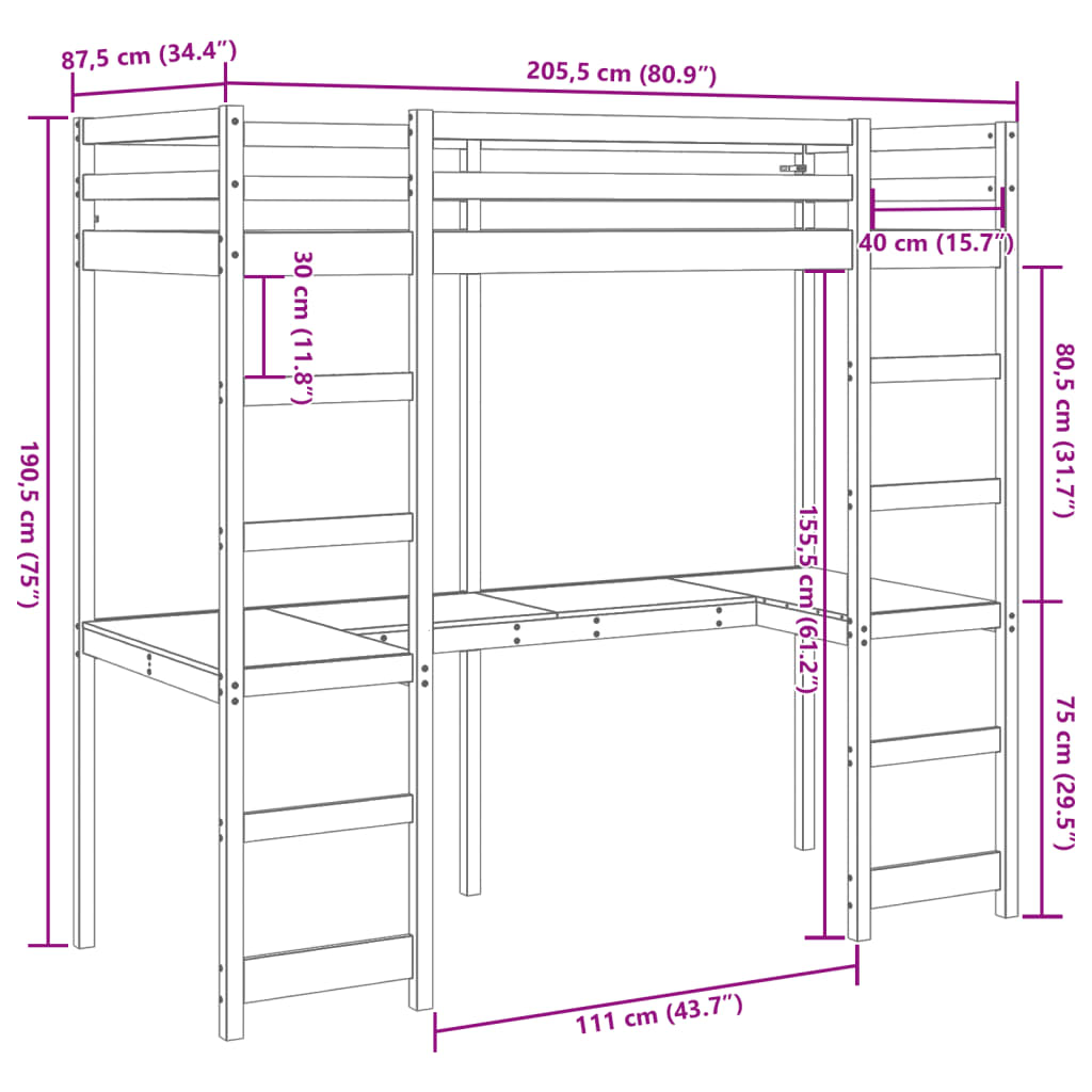 Giroletto Soppalco senza Materasso Marrone Cera 80x200cm Pino