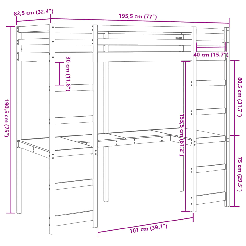 Giroletto Soppalco senza Materasso Marrone Cera 75x190cm Pino