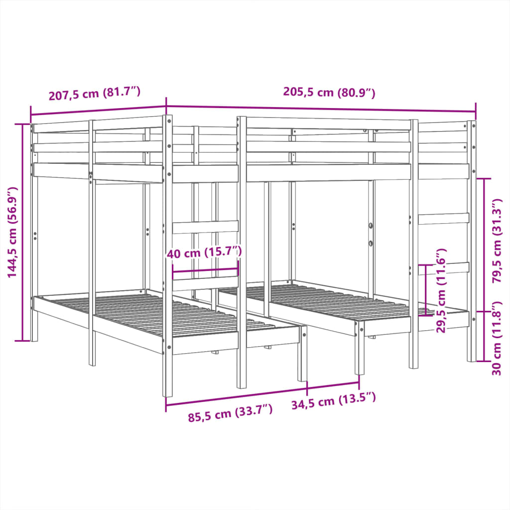 Giroletto Castello Triplo Bianco 200x200/80x200cm Massello Pino | homemem39