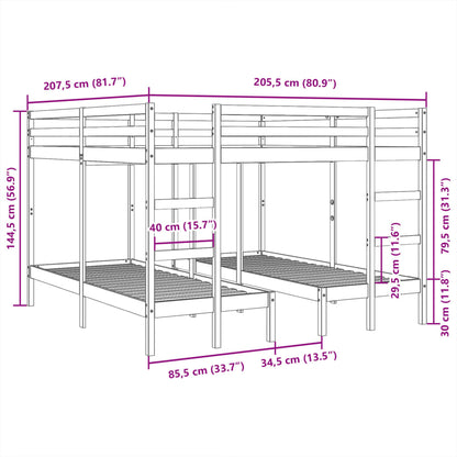 Giroletto Castello Triplo Bianco 200x200/80x200cm Massello Pino | homemem39