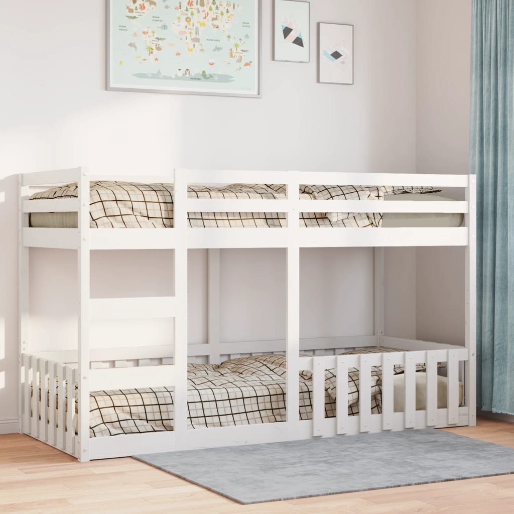 Letto a Castello Bianco 80x200 cm in Legno Massello di Pino | homemem39