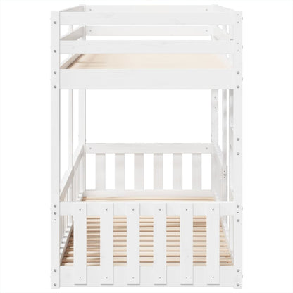 Letto a Castello Bianco 80x200 cm in Legno Massello di Pino