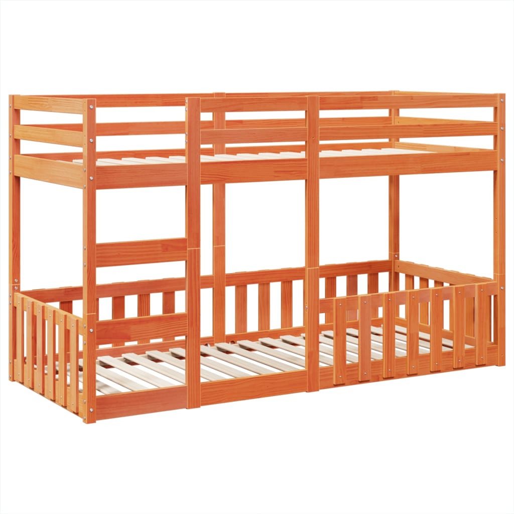Letto a Castello Marrone Cera 80x200 cm in Legno di Pino