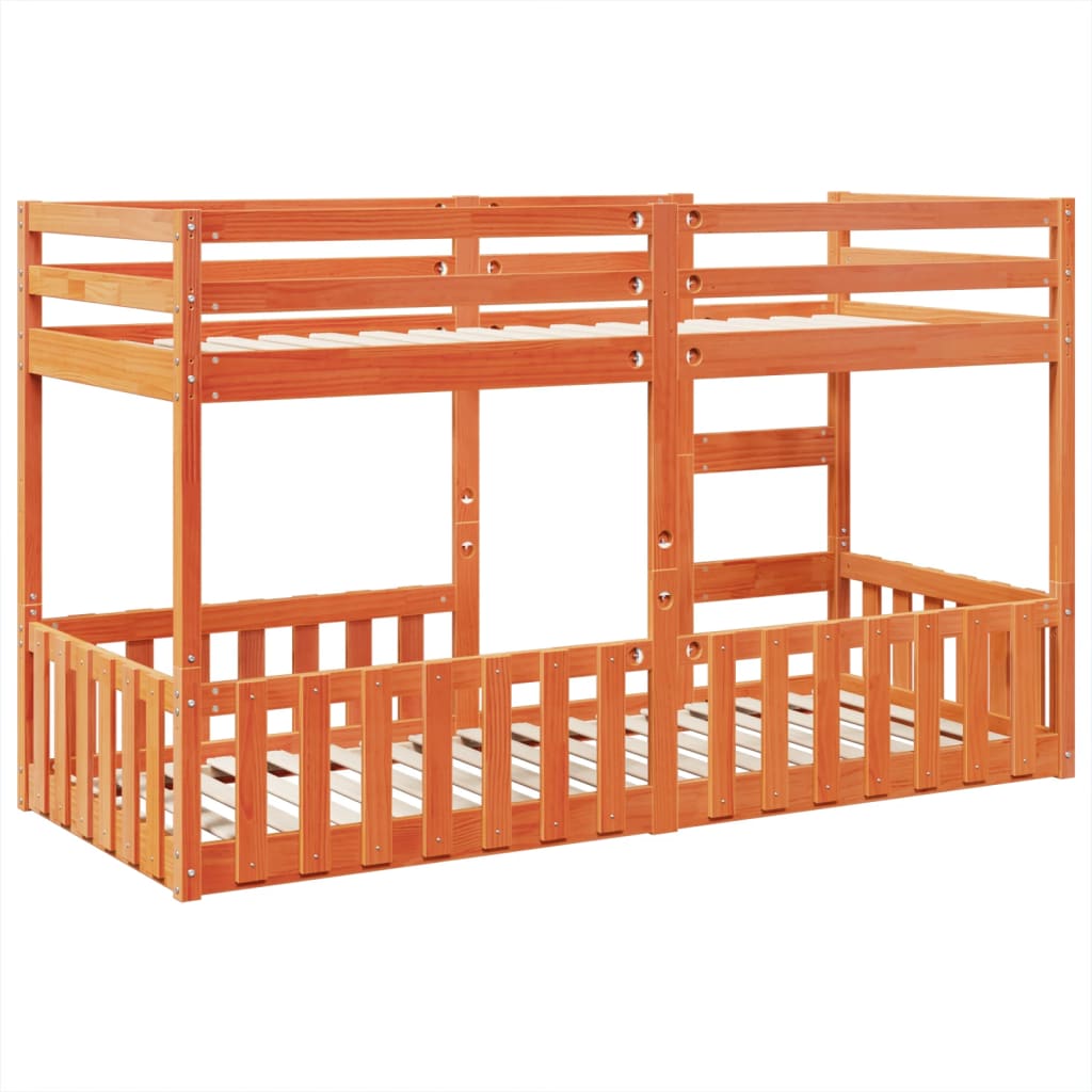 Letto a Castello Marrone Cera 80x200 cm in Legno di Pino