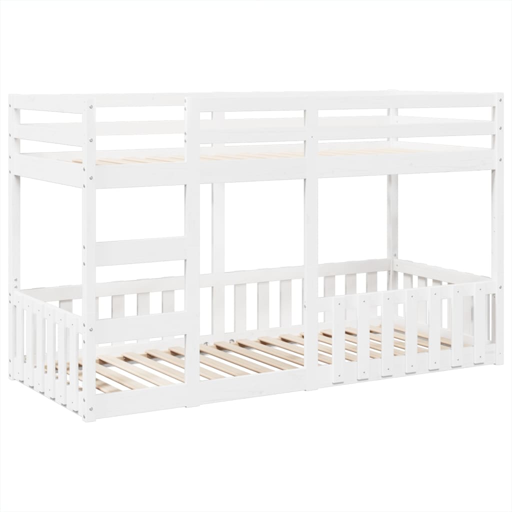 Letto a Castello Bianco 90x200 cm in Legno Massello di Pino