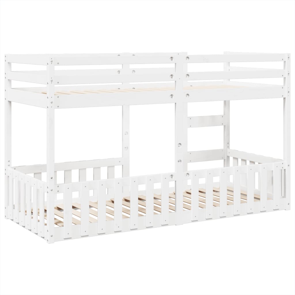 Letto a Castello Bianco 90x200 cm in Legno Massello di Pino