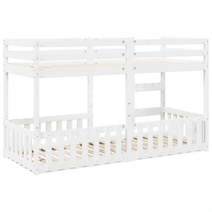 Letto a Castello Bianco 90x200 cm in Legno Massello di Pino