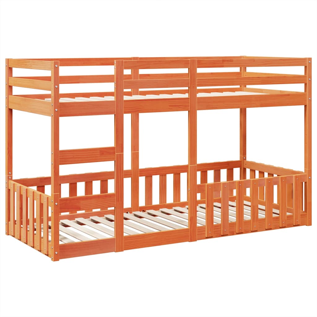 Letto a Castello Marrone Cera 90x200 cm in Legno di Pino