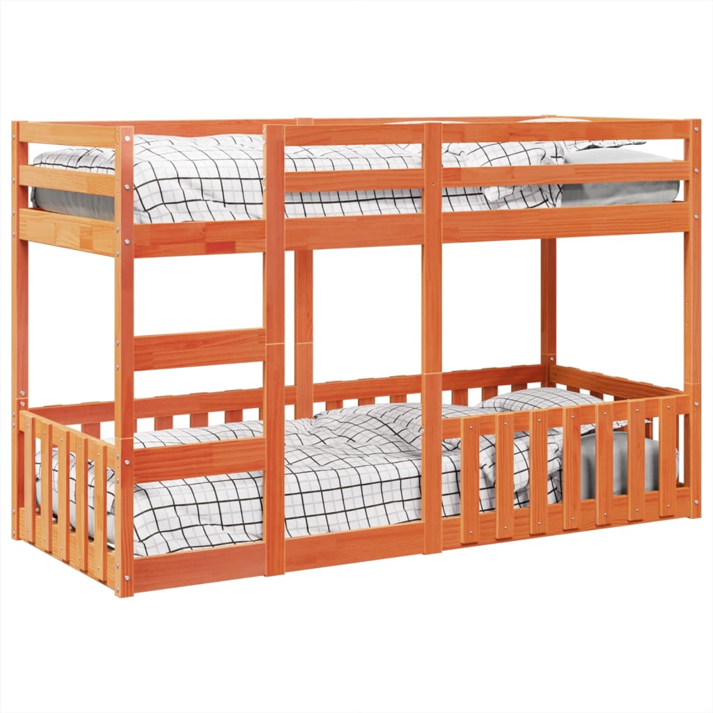 Letto a Castello Marrone Cera 75x190 cm in Legno di Pino