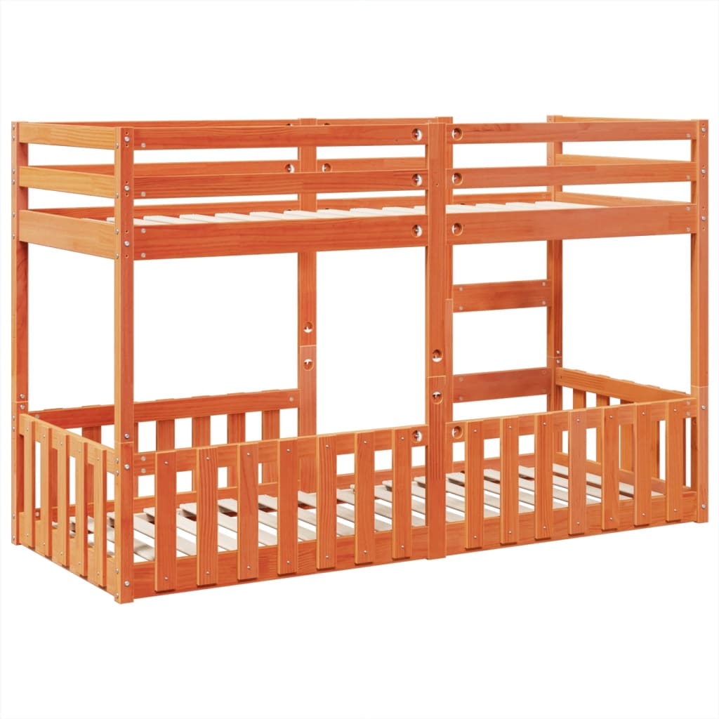 Letto a Castello Marrone Cera 75x190 cm in Legno di Pino - homemem39